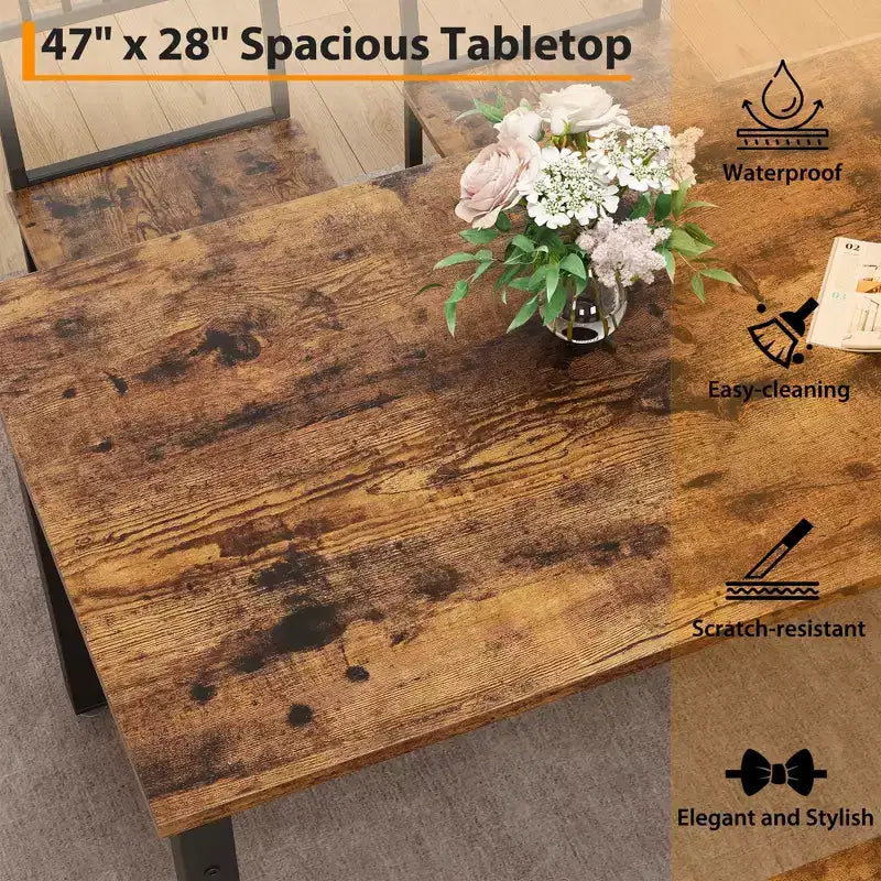 Modern Kitchen Table Chairs Set for 4,with Bench and Chairs,Kitchen Table Set with Storage Rack for Dining Room/Farmhouse/Kitchen/Apartment