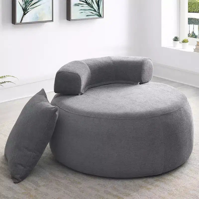 32 Modern Round Chair, Single Lounge Chaise Upholstered Sofa Bed, Chenille Bean Bag Chiar with Pillows for Living Room, Bedroom, Apartment, Reading
