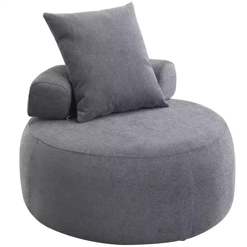 32 Modern Round Chair, Single Lounge Chaise Upholstered Sofa Bed, Chenille Bean Bag Chiar with Pillows for Living Room, Bedroom, Apartment, Reading