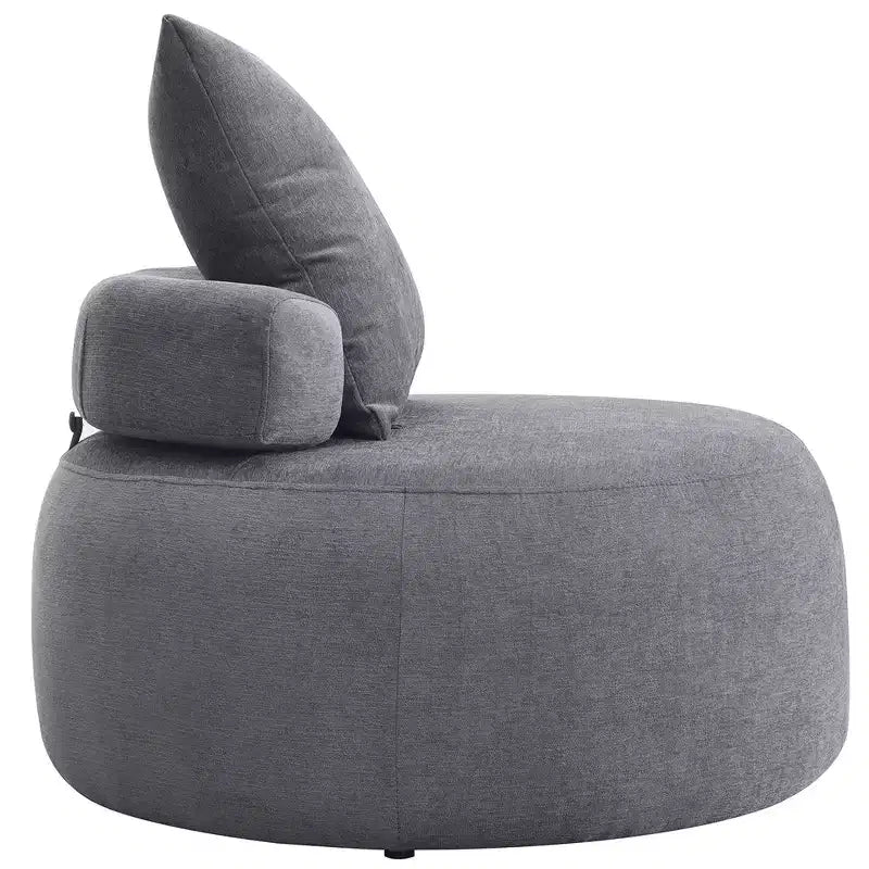 32 Modern Round Chair, Single Lounge Chaise Upholstered Sofa Bed, Chenille Bean Bag Chiar with Pillows for Living Room, Bedroom, Apartment, Reading