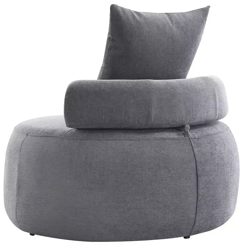 32 Modern Round Chair, Single Lounge Chaise Upholstered Sofa Bed, Chenille Bean Bag Chiar with Pillows for Living Room, Bedroom, Apartment, Reading