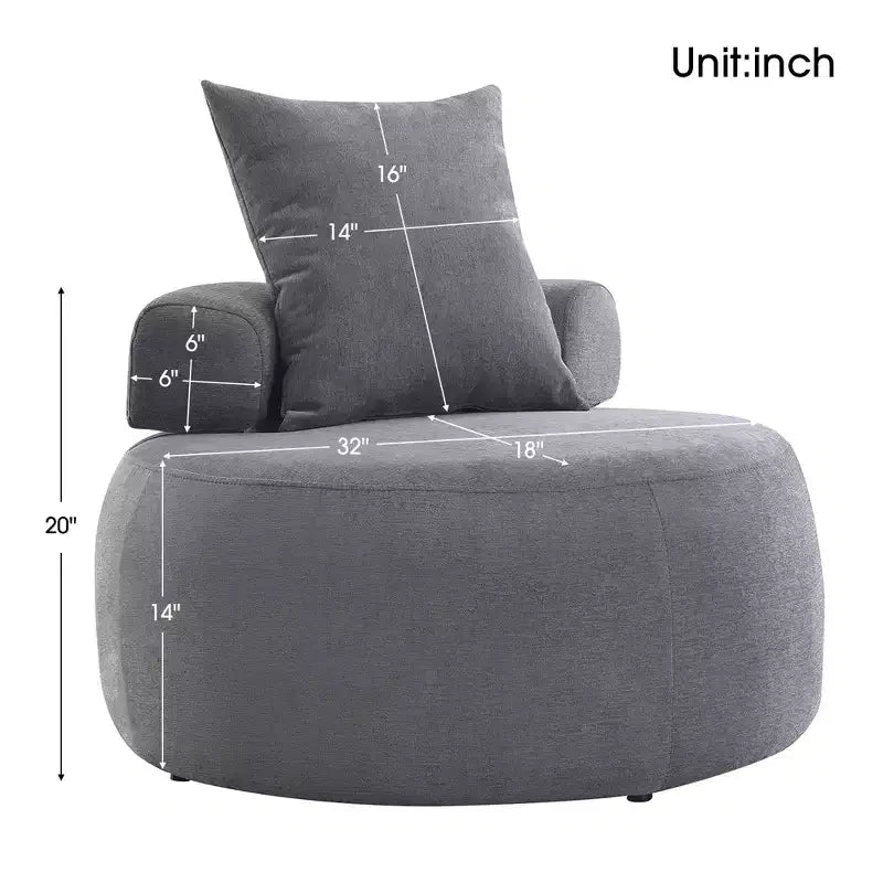 32 Modern Round Chair, Single Lounge Chaise Upholstered Sofa Bed, Chenille Bean Bag Chiar with Pillows for Living Room, Bedroom, Apartment, Reading