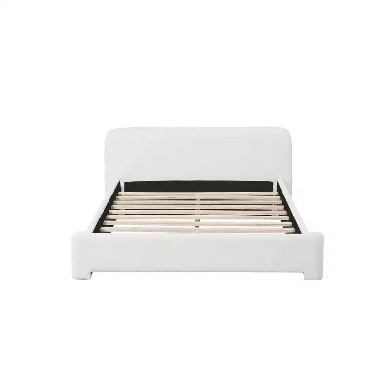 Elegant Platform Bed, Boucle Fabric Upholstered Bed Frame with Soft Headboard, Full/Queen/King Size, White - ModernLuxe
