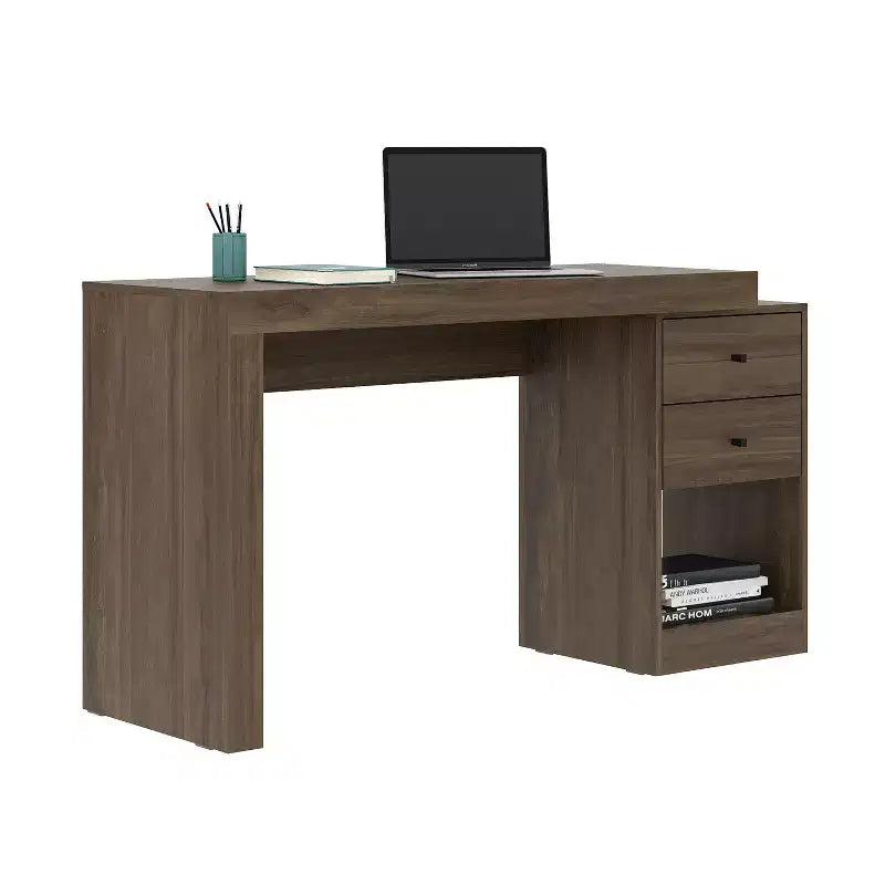 Okak 47.5IN Modern Expandable Home Office Desk, Computer Desk with 2 Drawers and 1 Shelf, Writing Desk for Reading Room, Study