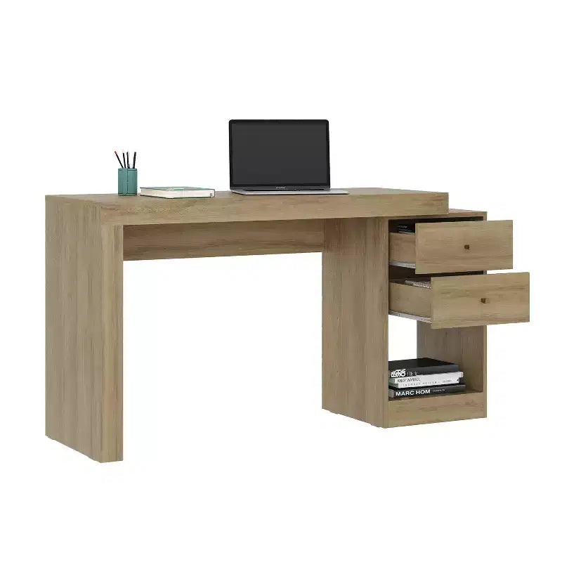 Okak 47.5IN Modern Expandable Home Office Desk, Computer Desk with 2 Drawers and 1 Shelf, Writing Desk for Reading Room, Study