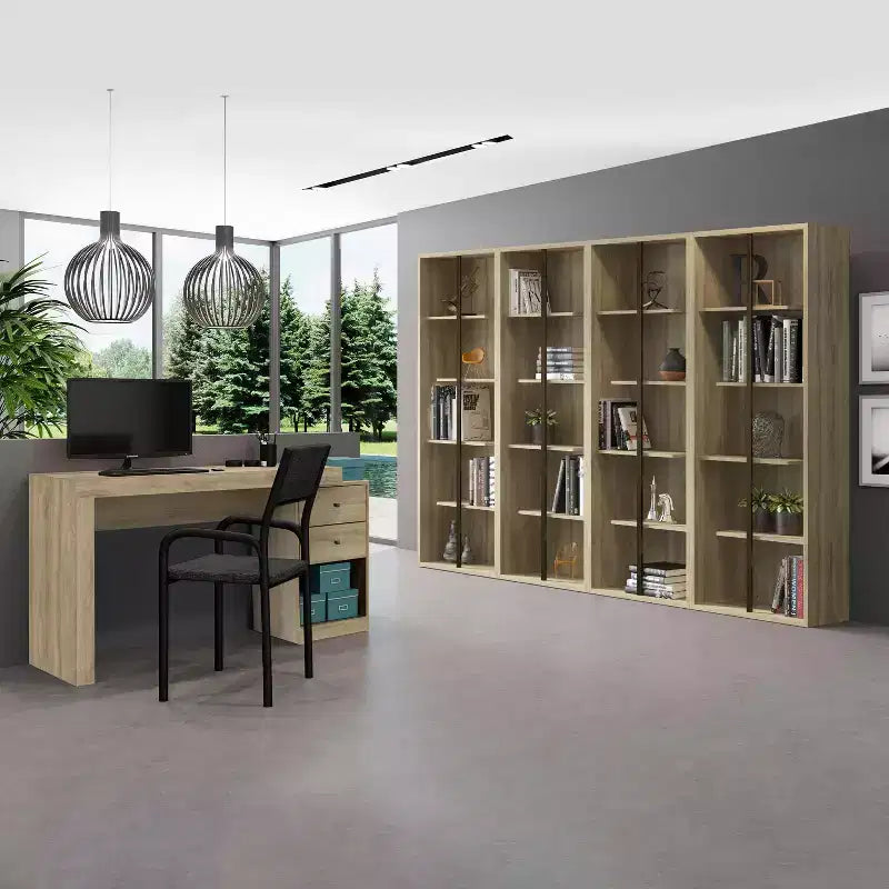 Okak 47.5IN Modern Expandable Home Office Desk, Computer Desk with 2 Drawers and 1 Shelf, Writing Desk for Reading Room, Study