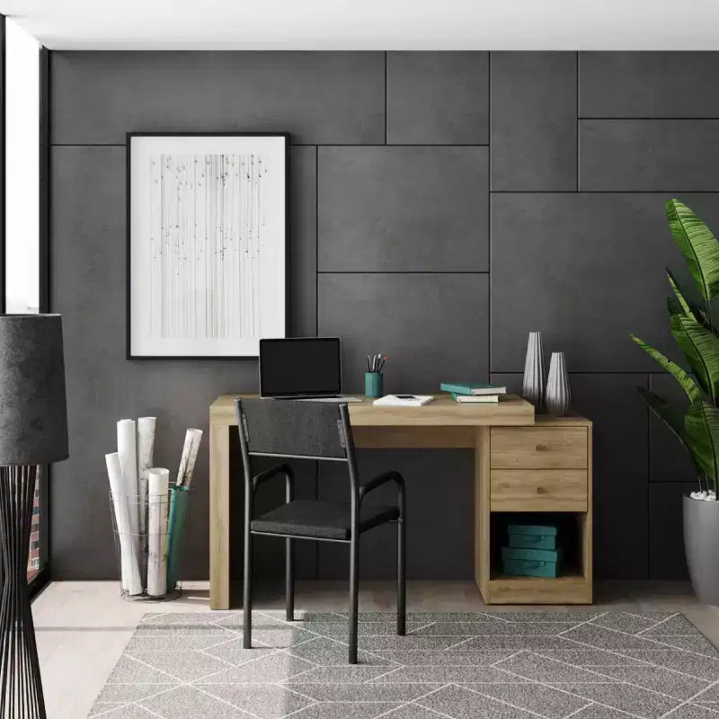 Okak 47.5IN Modern Expandable Home Office Desk, Computer Desk with 2 Drawers and 1 Shelf, Writing Desk for Reading Room, Study