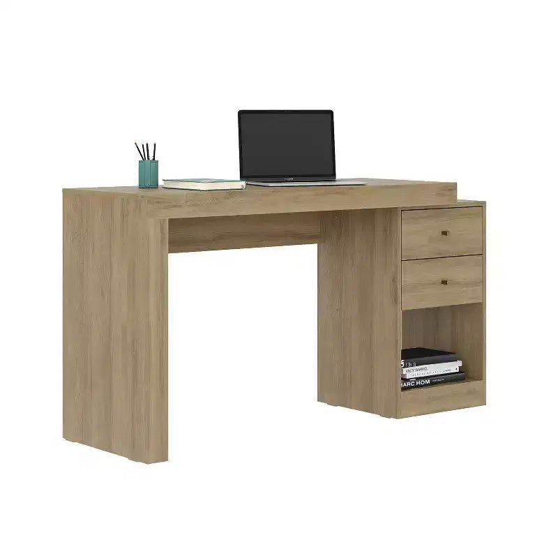 Okak 47.5IN Modern Expandable Home Office Desk, Computer Desk with 2 Drawers and 1 Shelf, Writing Desk for Reading Room, Study