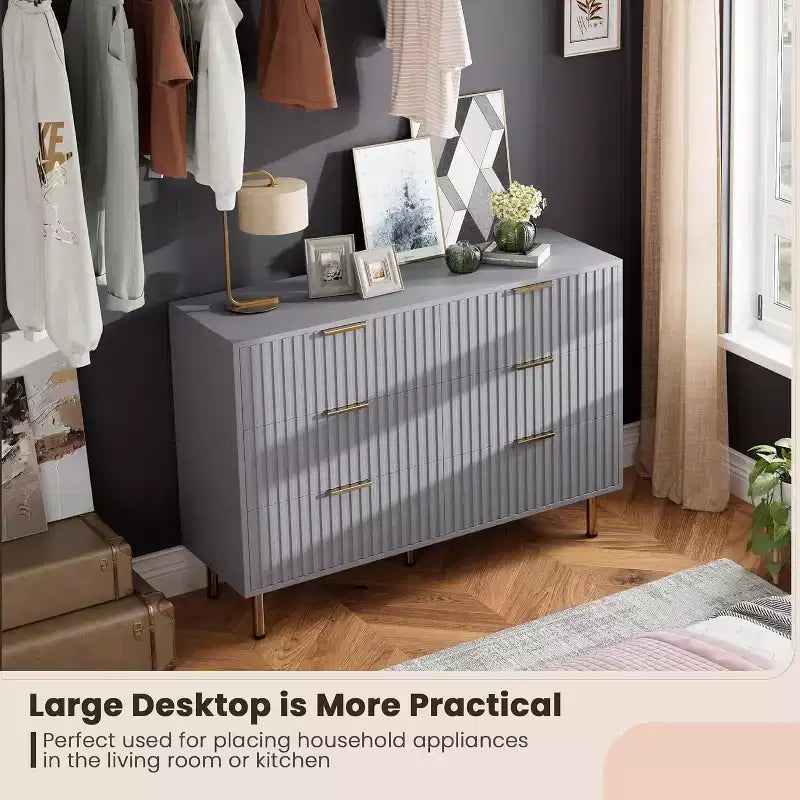 6-Drawer Dresser, Modern Wooden Bedroom Chest of Drawers With Storage Drawers, Farmhouse Style TV Stand for Living Room, Bedroom, Hallway