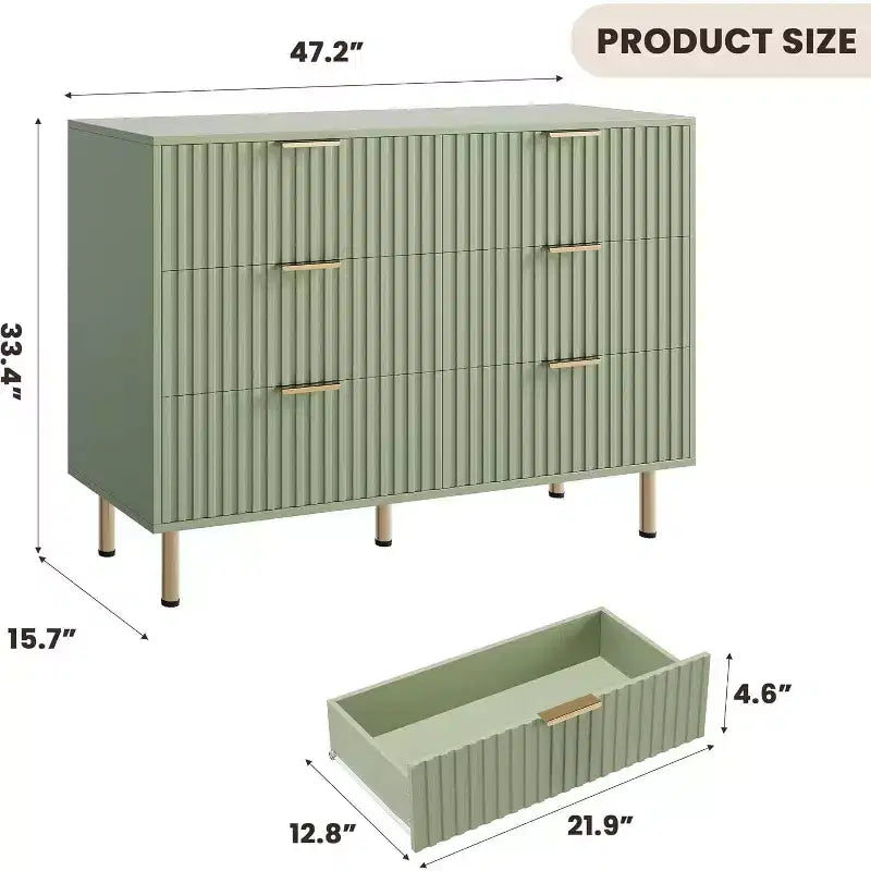 6-Drawer Dresser, Modern Wooden Bedroom Chest of Drawers With Storage Drawers, Farmhouse Style TV Stand for Living Room, Bedroom, Hallway