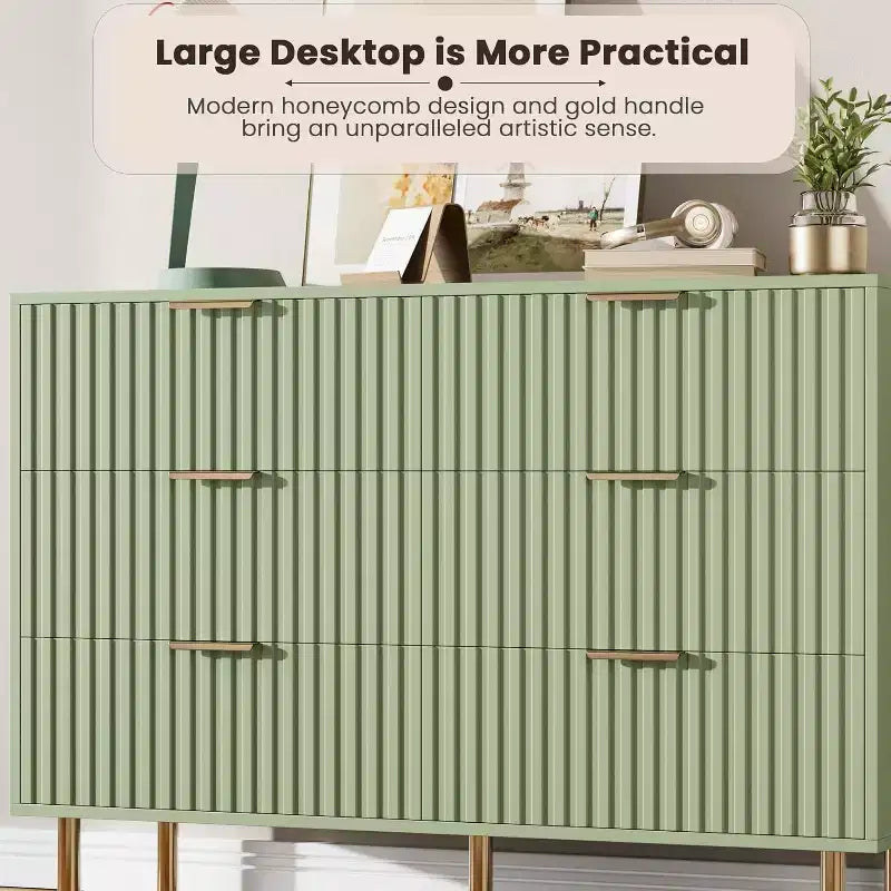 6-Drawer Dresser, Modern Wooden Bedroom Chest of Drawers With Storage Drawers, Farmhouse Style TV Stand for Living Room, Bedroom, Hallway