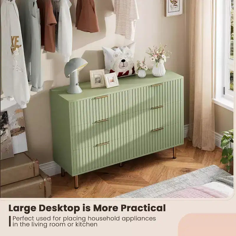 6-Drawer Dresser, Modern Wooden Bedroom Chest of Drawers With Storage Drawers, Farmhouse Style TV Stand for Living Room, Bedroom, Hallway