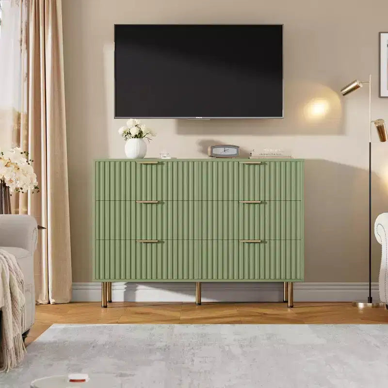 6-Drawer Dresser, Modern Wooden Bedroom Chest of Drawers With Storage Drawers, Farmhouse Style TV Stand for Living Room, Bedroom, Hallway