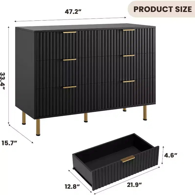 6-Drawer Dresser, Modern Wooden Bedroom Chest of Drawers With Storage Drawers, Farmhouse Style TV Stand for Living Room, Bedroom, Hallway
