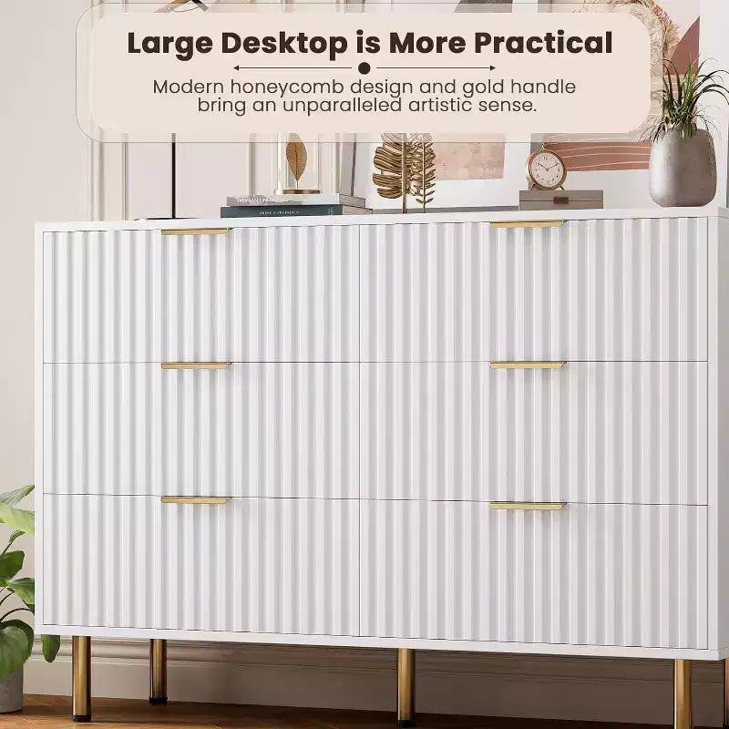 6-Drawer Dresser, Modern Wooden Bedroom Chest of Drawers With Storage Drawers, Farmhouse Style TV Stand for Living Room, Bedroom, Hallway