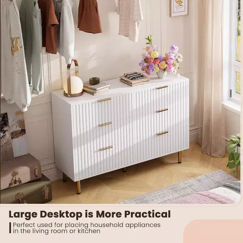 6-Drawer Dresser, Modern Wooden Bedroom Chest of Drawers With Storage Drawers, Farmhouse Style TV Stand for Living Room, Bedroom, Hallway