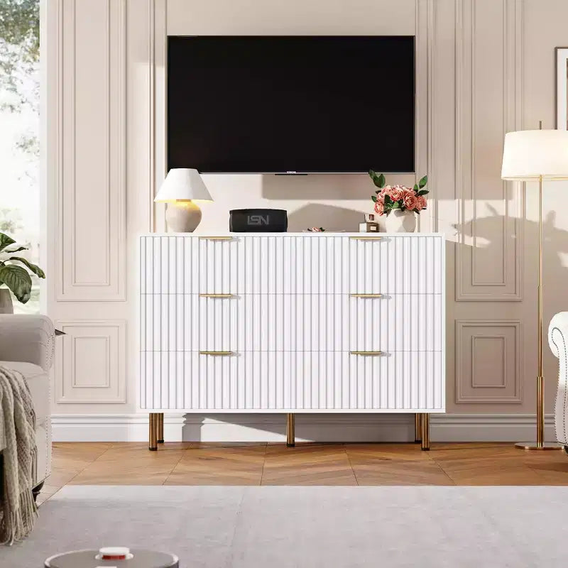 6-Drawer Dresser, Modern Wooden Bedroom Chest of Drawers With Storage Drawers, Farmhouse Style TV Stand for Living Room, Bedroom, Hallway