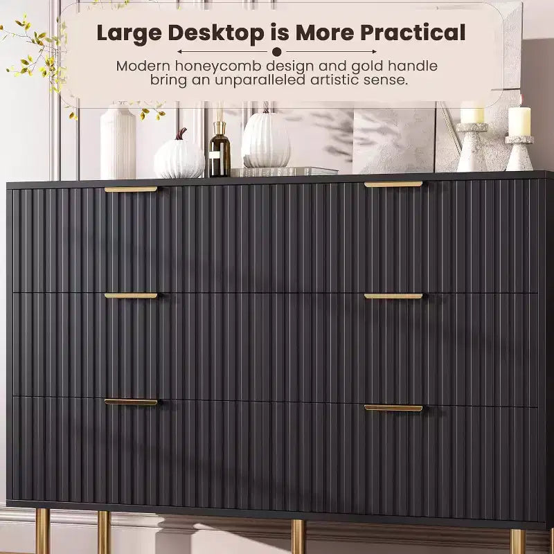 6-Drawer Dresser, Modern Wooden Bedroom Chest of Drawers With Storage Drawers, Farmhouse Style TV Stand for Living Room, Bedroom, Hallway
