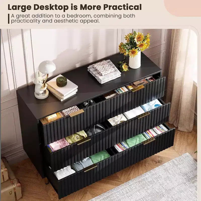6-Drawer Dresser, Modern Wooden Bedroom Chest of Drawers With Storage Drawers, Farmhouse Style TV Stand for Living Room, Bedroom, Hallway