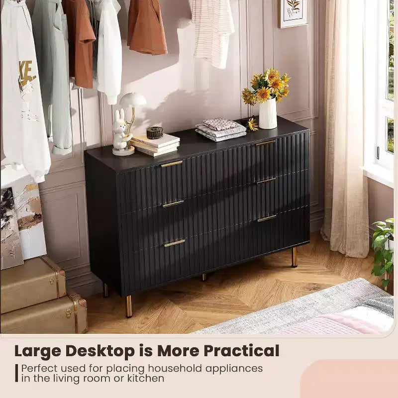 6-Drawer Dresser, Modern Wooden Bedroom Chest of Drawers With Storage Drawers, Farmhouse Style TV Stand for Living Room, Bedroom, Hallway