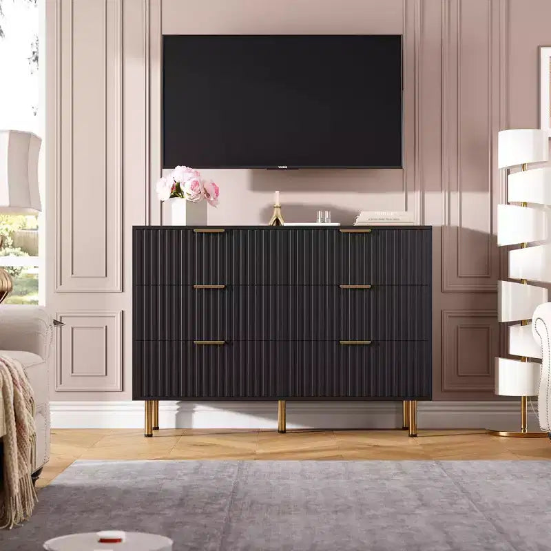 6-Drawer Dresser, Modern Wooden Bedroom Chest of Drawers With Storage Drawers, Farmhouse Style TV Stand for Living Room, Bedroom, Hallway