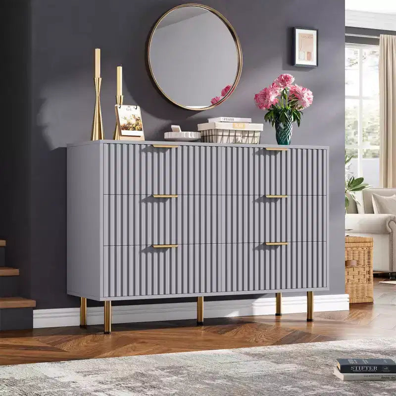 Kommode mit 6 Schubladen, moderne Schlafzimmerkommode aus Holz mit Schubfächern, TV-Board im Landhausstil für Wohnzimmer, Schlafzimmer, Flur