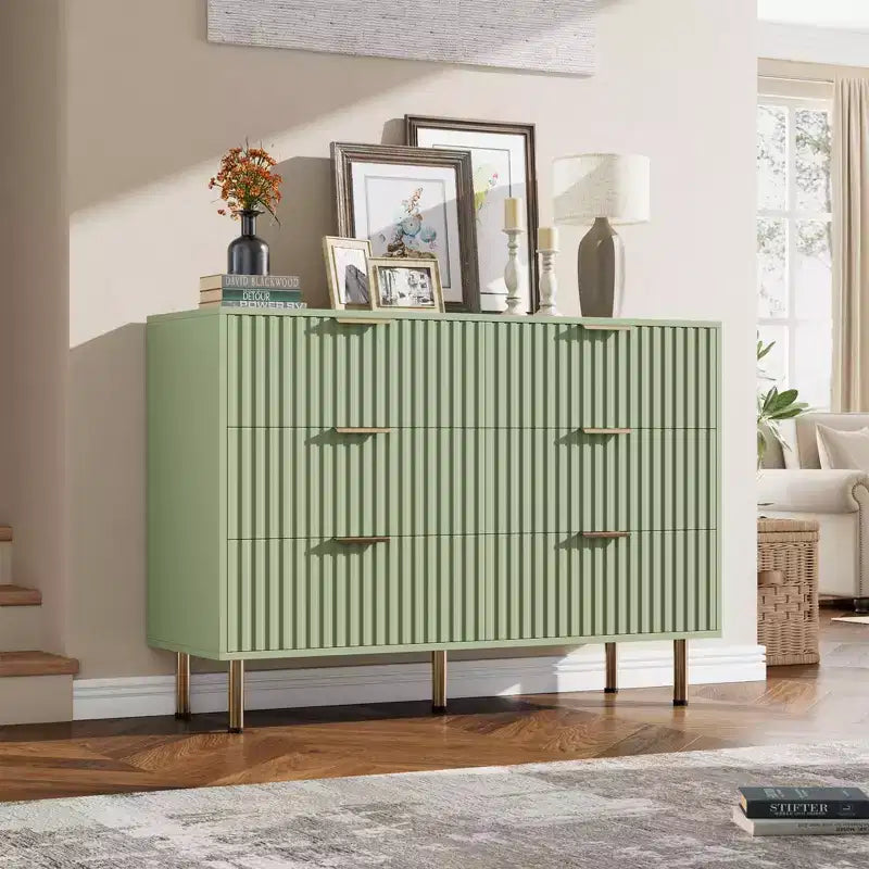 Kommode mit 6 Schubladen, moderne Schlafzimmerkommode aus Holz mit Schubfächern, TV-Board im Landhausstil für Wohnzimmer, Schlafzimmer, Flur