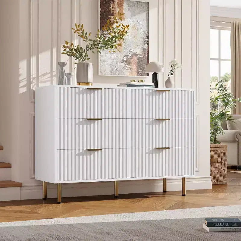 Kommode mit 6 Schubladen, moderne Schlafzimmerkommode aus Holz mit Schubfächern, TV-Board im Landhausstil für Wohnzimmer, Schlafzimmer, Flur