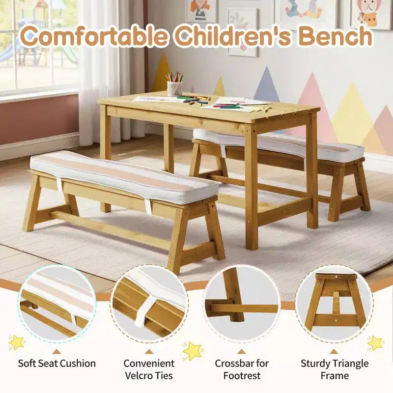 Karl Home Kids Wood Rectangle Outdoor Picnic Table and Bench with Umbrella and Cushion