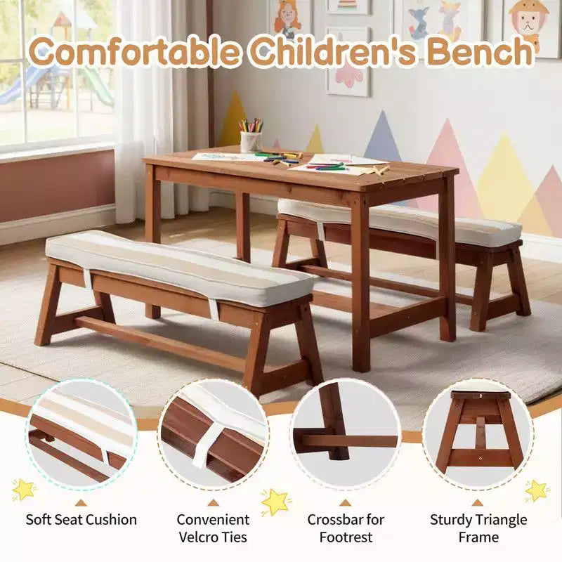 Karl Home Kids Wood Rectangle Outdoor Picnic Table and Bench with Umbrella and Cushion