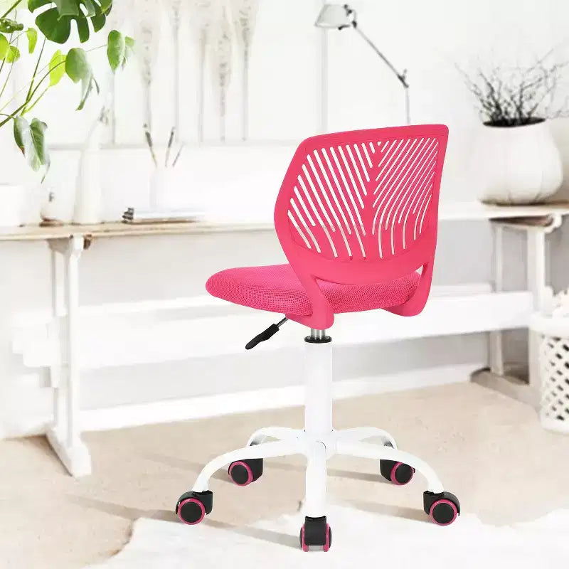 FurnitureR Study Desk Chair Armless Cute, Ergonomic Small Swivel Adjustable Rolling Lightweight Task Chair with Wheels, Hot Pink