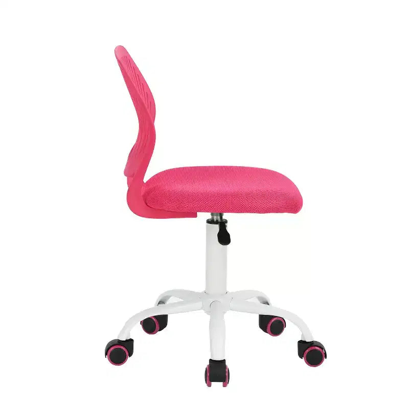 FurnitureR Study Desk Chair Armless Cute, Ergonomic Small Swivel Adjustable Rolling Lightweight Task Chair with Wheels, Hot Pink