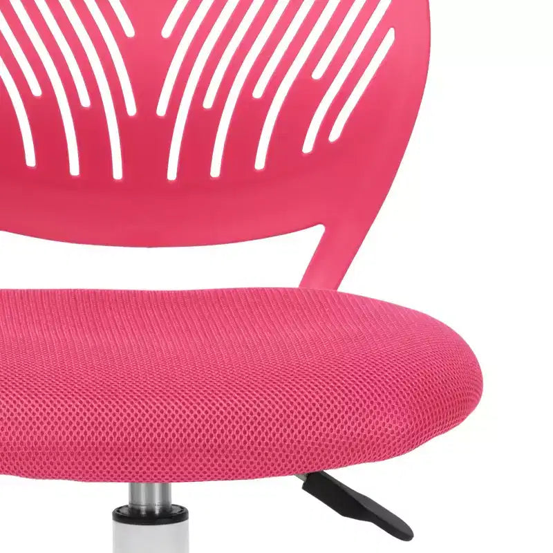 FurnitureR Study Desk Chair Armless Cute, Ergonomic Small Swivel Adjustable Rolling Lightweight Task Chair with Wheels, Hot Pink