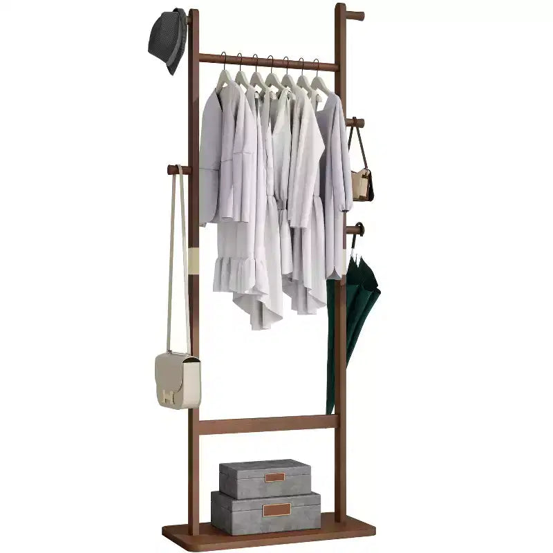 Wooden Valet Stand for Men Women, Clothing Rack with Drawer,Coat Hanger,Tray Organizer,Necktie Bar,Shoe Shelf, Suit Valet for Bedroom Office Entryway