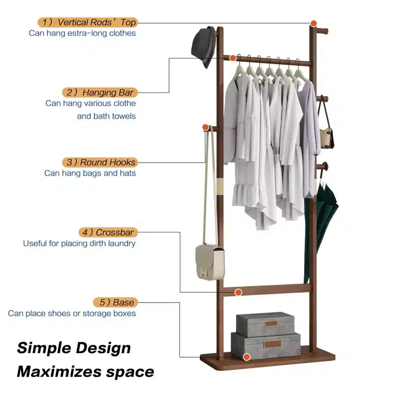 Wooden Valet Stand for Men Women, Clothing Rack with Drawer,Coat Hanger,Tray Organizer,Necktie Bar,Shoe Shelf, Suit Valet for Bedroom Office Entryway