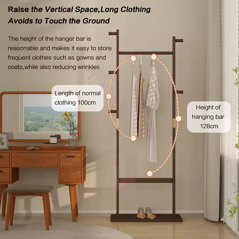 Wooden Valet Stand for Men Women, Clothing Rack with Drawer,Coat Hanger,Tray Organizer,Necktie Bar,Shoe Shelf, Suit Valet for Bedroom Office Entryway