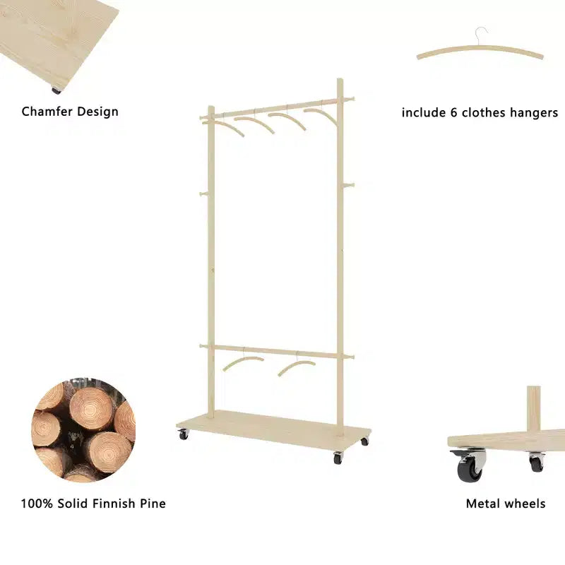Wooden Valet Stand for Men Women, Clothing Rack with Drawer,Coat Hanger,Tray Organizer,Necktie Bar,Shoe Shelf, Suit Valet for Bedroom Office Entryway