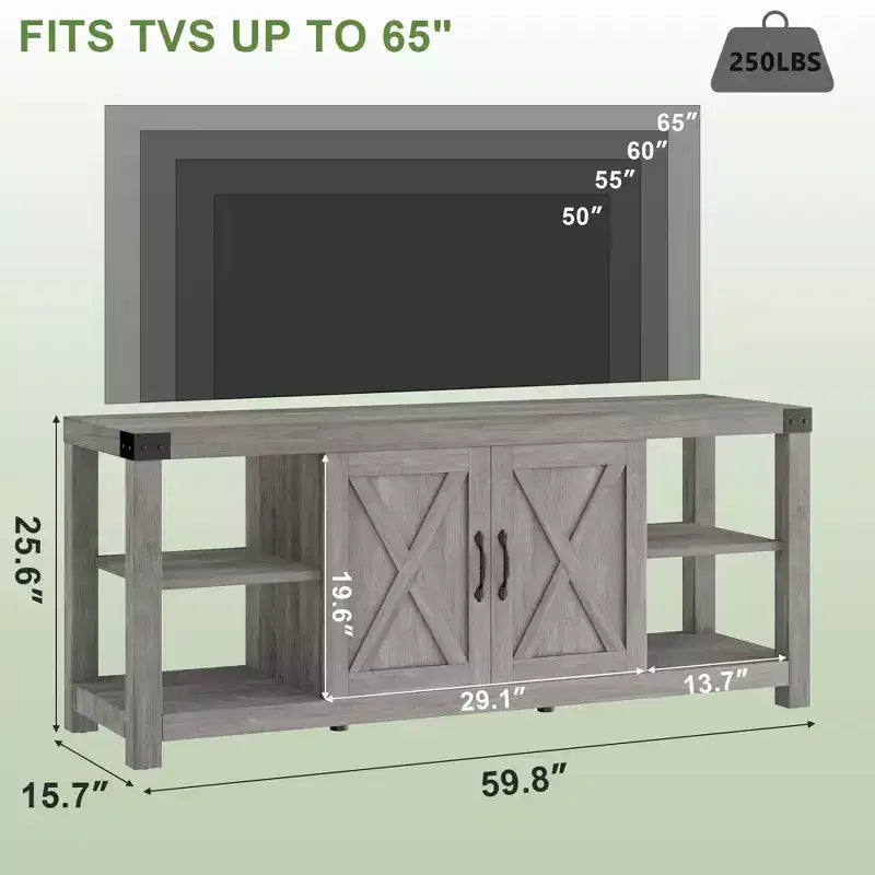 CuisinSmart Farmhouse Wooden TV Cabinet Up To 65'' TVs, TV Media Console Table with Adjustable Shelves & 2 Cabinets, for Living Room Bedroom