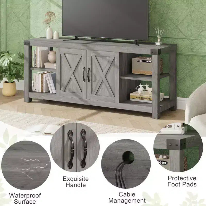 CuisinSmart Farmhouse Wooden TV Cabinet Up To 65'' TVs, TV Media Console Table with Adjustable Shelves & 2 Cabinets, for Living Room Bedroom