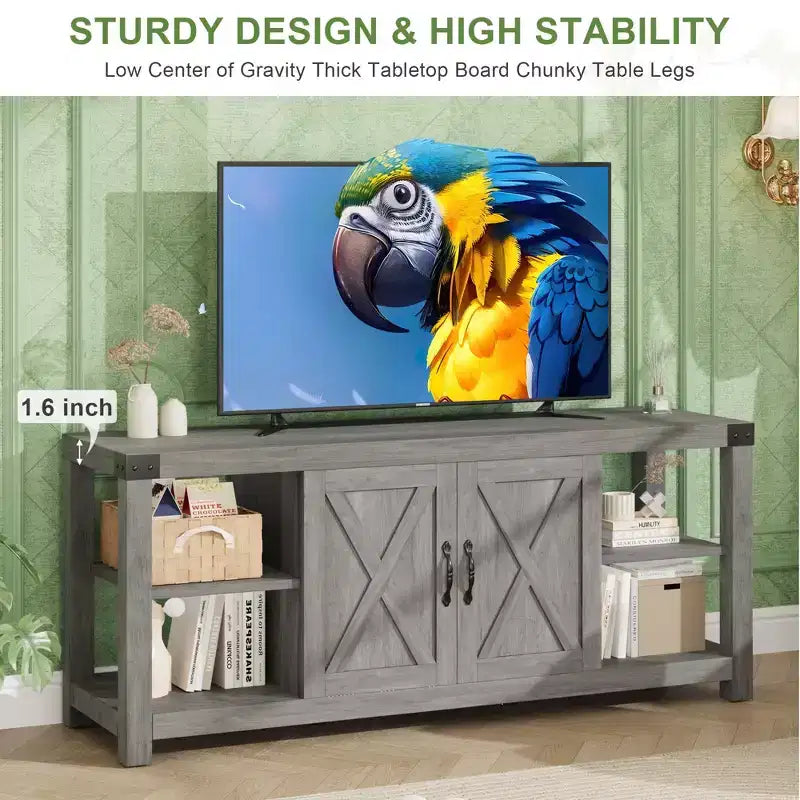 CuisinSmart Farmhouse Wooden TV Cabinet Up To 65'' TVs, TV Media Console Table with Adjustable Shelves & 2 Cabinets, for Living Room Bedroom