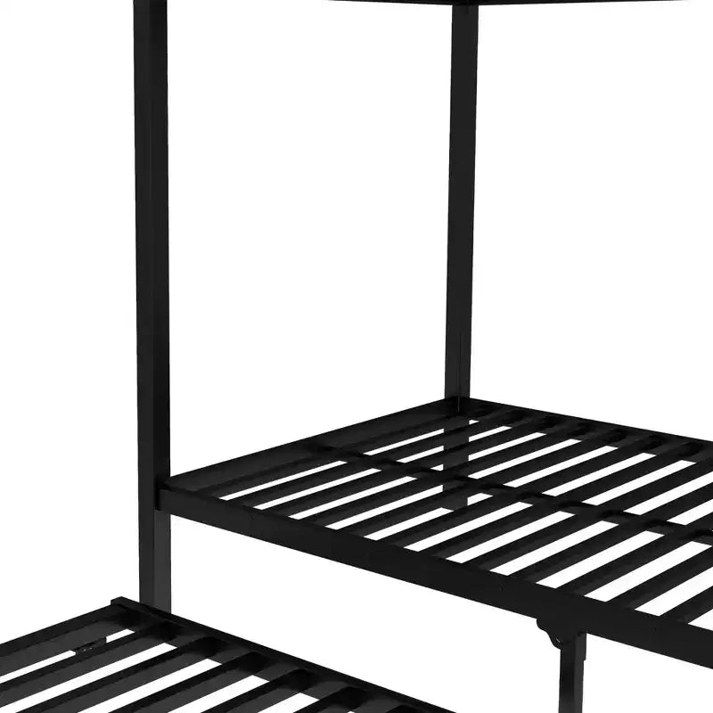 Bellemave Twin XL Over Twin XL Bunk Bed with Trundle, Heavy-Duty Metal Triple Bed Frame, Guardrails, Noise-Free, Black