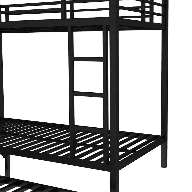 Bellemave Twin XL Over Twin XL Bunk Bed with Trundle, Heavy-Duty Metal Triple Bed Frame, Guardrails, Noise-Free, Black