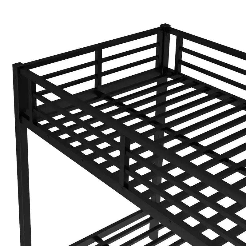 Bellemave Twin XL Over Twin XL Bunk Bed with Trundle, Heavy-Duty Metal Triple Bed Frame, Guardrails, Noise-Free, Black