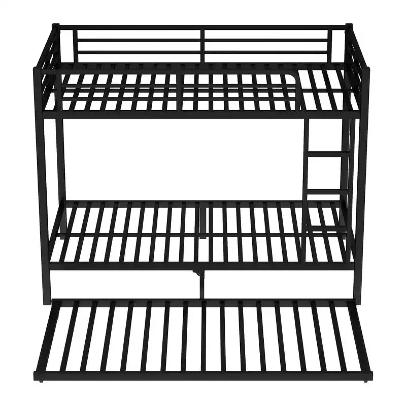 Bellemave Twin XL Over Twin XL Bunk Bed with Trundle, Heavy-Duty Metal Triple Bed Frame, Guardrails, Noise-Free, Black