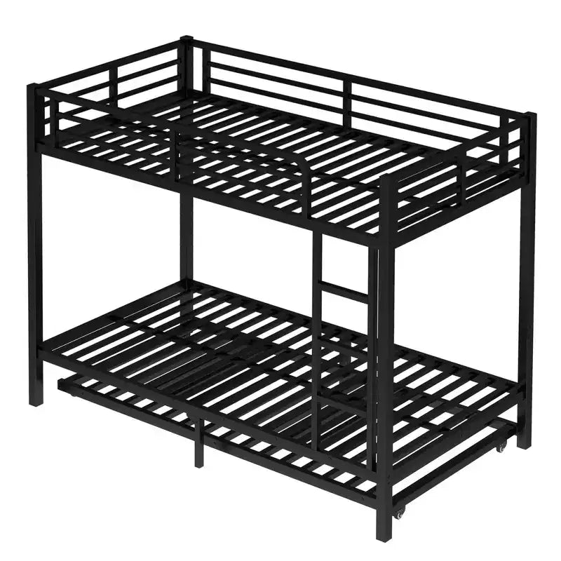 Bellemave Twin XL Over Twin XL Bunk Bed with Trundle, Heavy-Duty Metal Triple Bed Frame, Guardrails, Noise-Free, Black