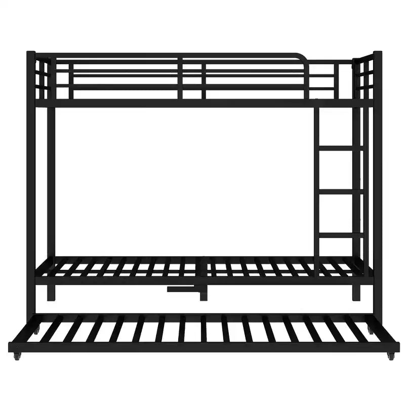 Bellemave Twin XL Over Twin XL Bunk Bed with Trundle, Heavy-Duty Metal Triple Bed Frame, Guardrails, Noise-Free, Black