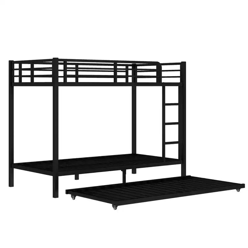 Bellemave Twin XL Over Twin XL Bunk Bed with Trundle, Heavy-Duty Metal Triple Bed Frame, Guardrails, Noise-Free, Black