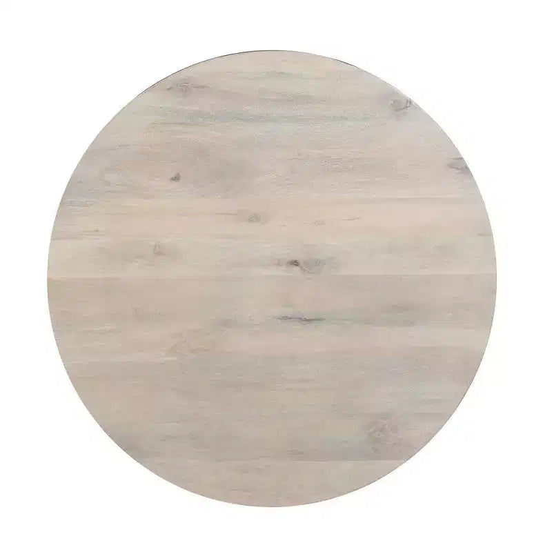 Royal Hampton 37 Inch Round Coffee Table, Handcrafted Drum Shape with Storage, Washed White Mango Wood