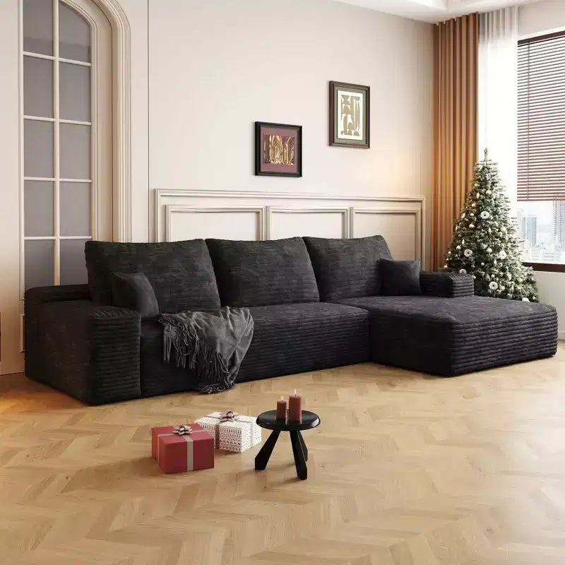 MAYEERTY 107 Cloud L-Shape Sofa - 107 L-Shape, Corduroy, Deep Seat, No Assembly, for Living Room/Bedroom