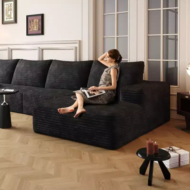 MAYEERTY 107 Cloud L-Shape Sofa - 107 L-Shape, Corduroy, Deep Seat, No Assembly, for Living Room/Bedroom